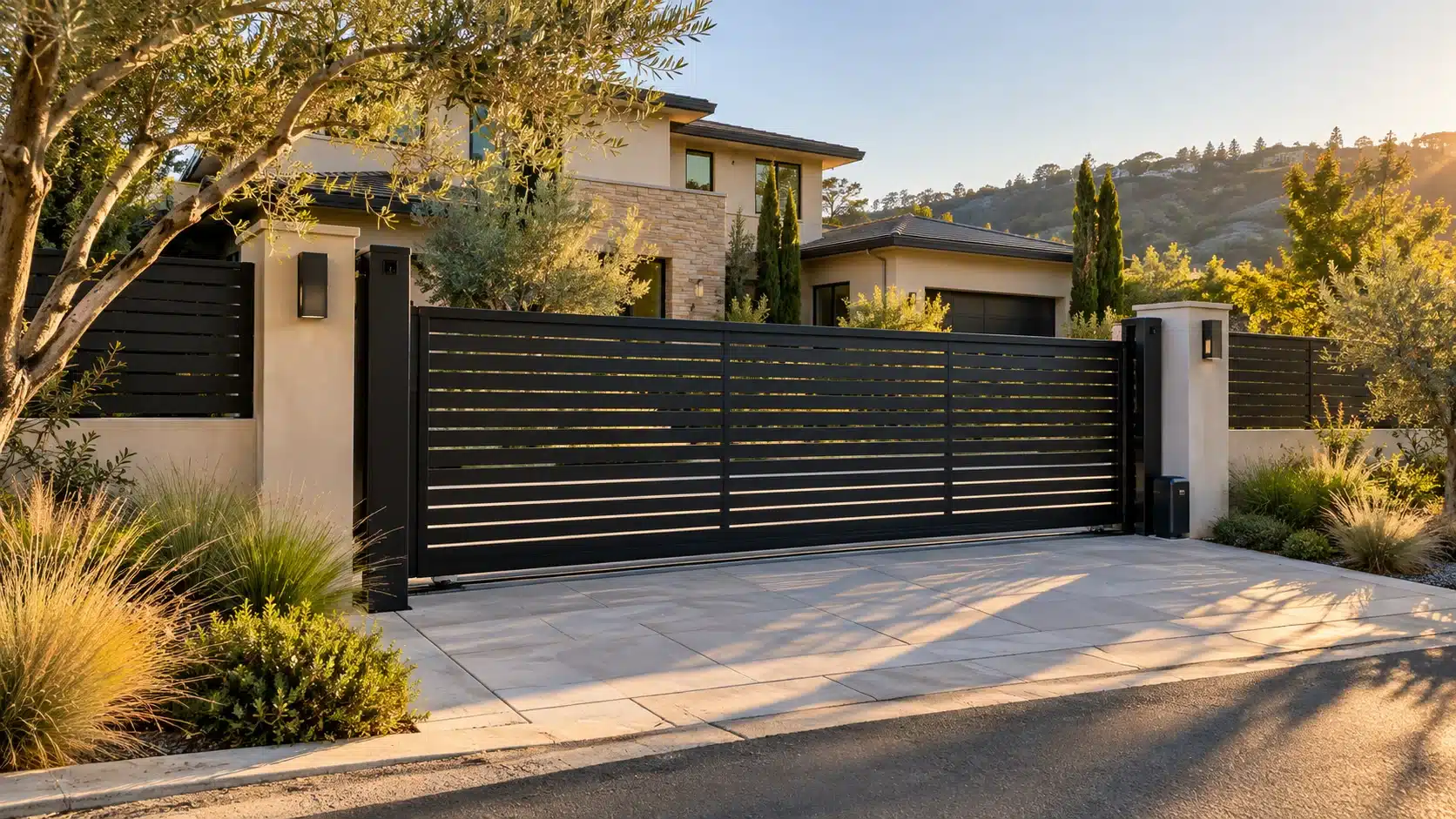 Professionally installed electric driveway gate at a Woodland Hills residential property