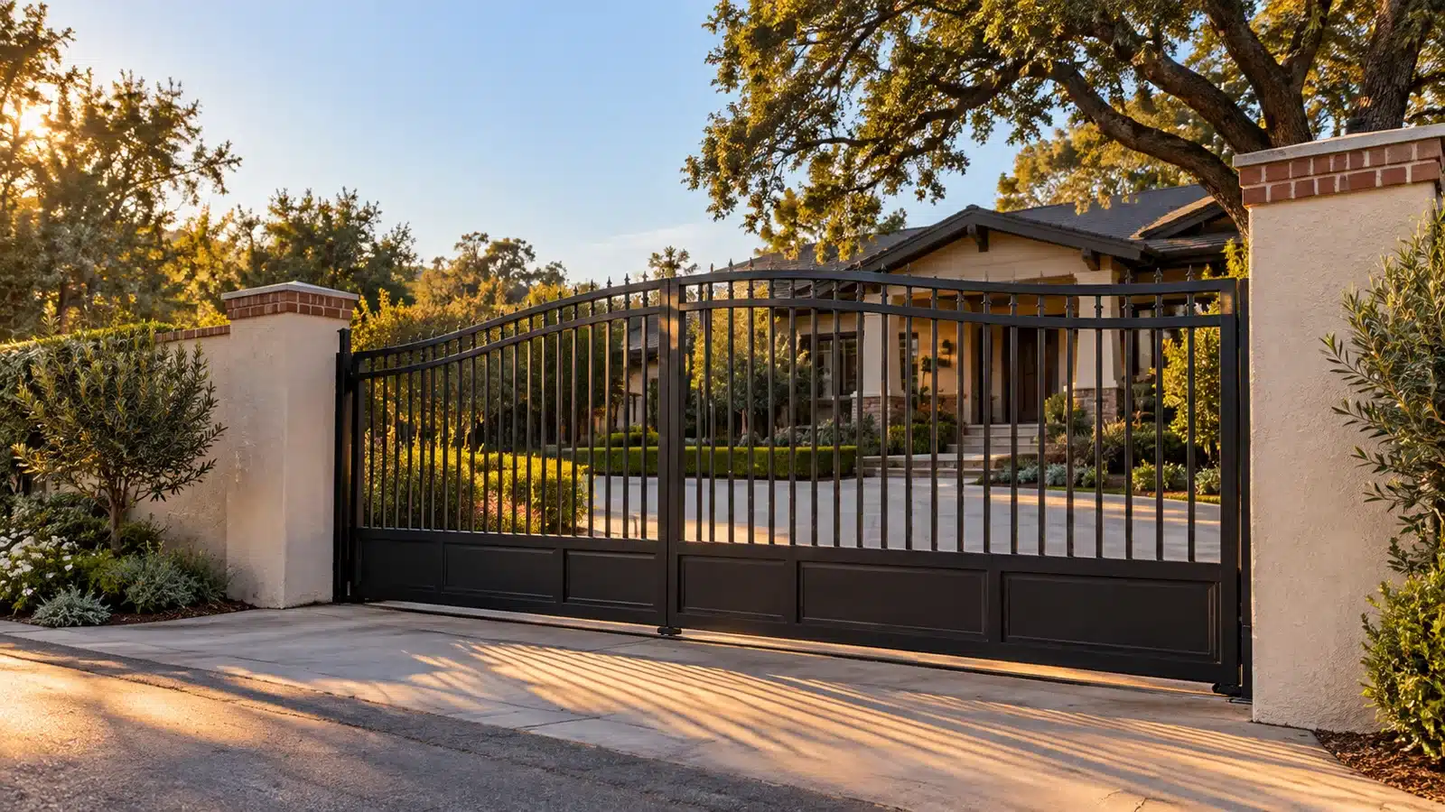 Closed steel driveway gate at a Pasadena home, representing electric gate repair Pasadena