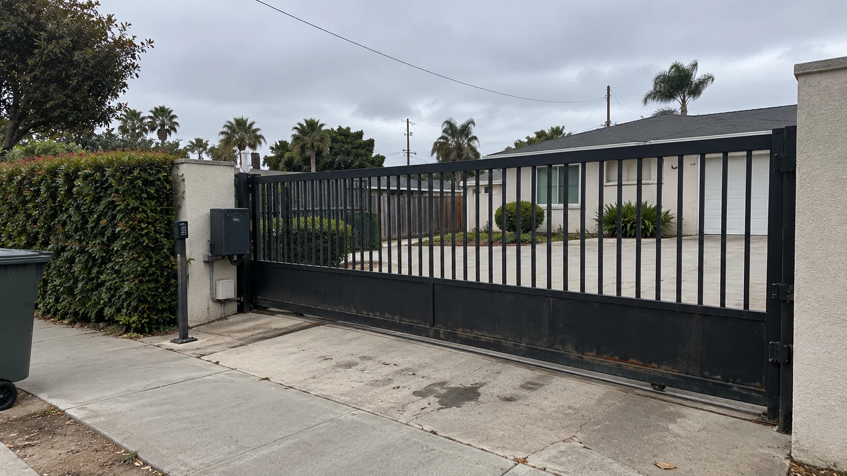 Technician completing Oxnard gate repair on an automatic driveway gate